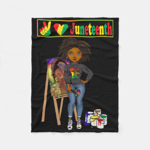 Juneteenth Black Women Melanin Peace Love Juneteen Fleece Blanket