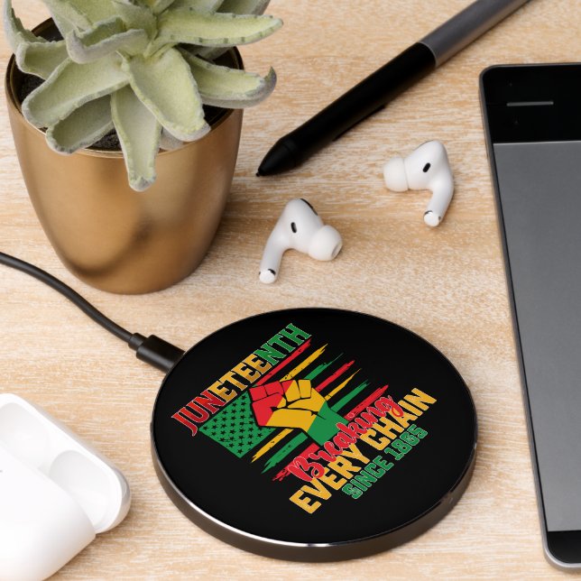 Juneteenth Breaking Every Chain Since 1865 Wireless Charger (Desk 2)