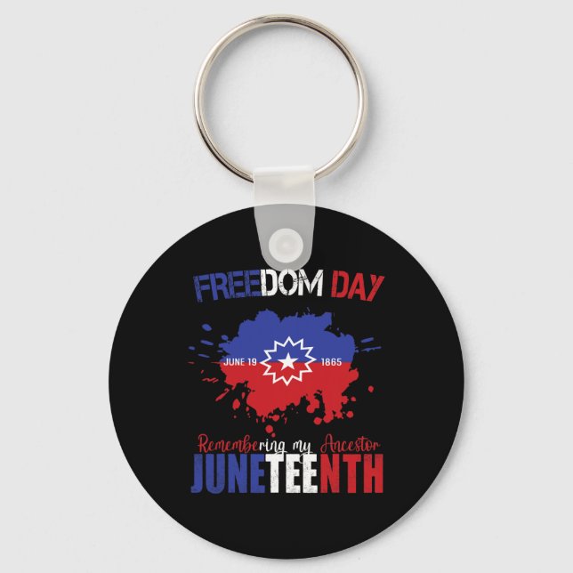 Juneteenth Celebrate Freedom Red White Blue Free B Keychain (Front)