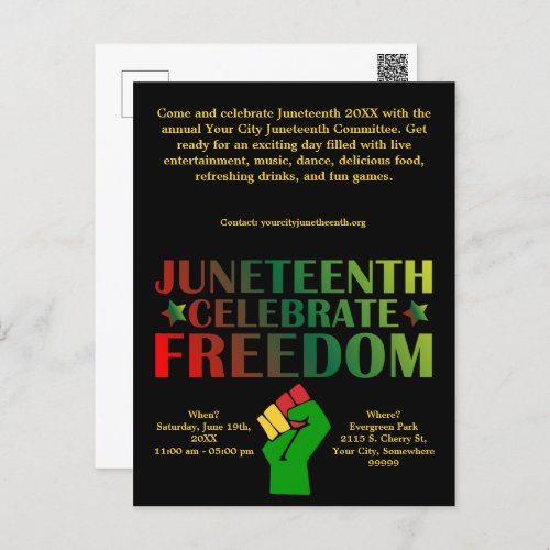 Juneteenth Celebrate Freedom Solidarity Event Holiday Postcard