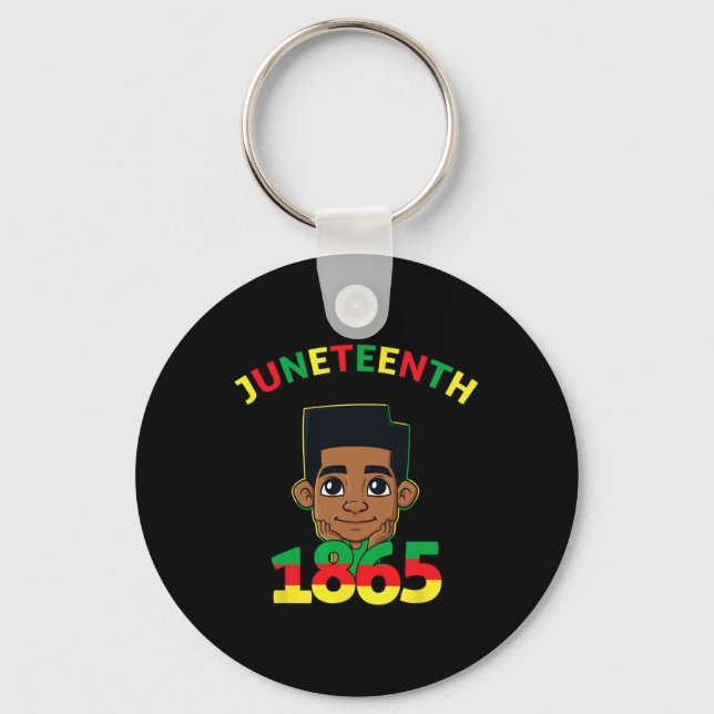 Juneteenth Celebrating 1865 Cool Brown Skin King B Keychain (Front)