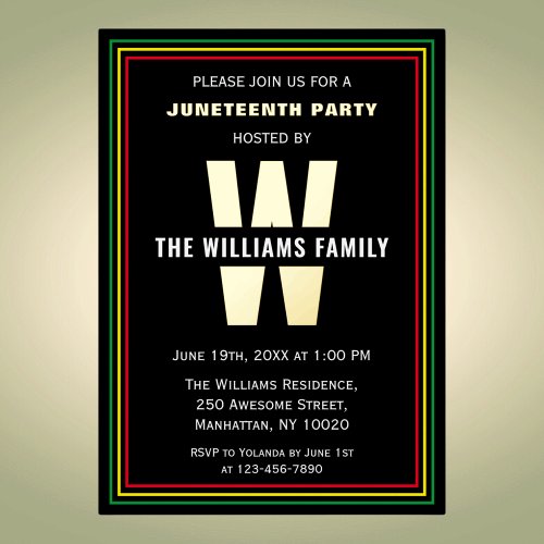 Juneteenth Celebration Party Family Name Monogram Foil Invitation