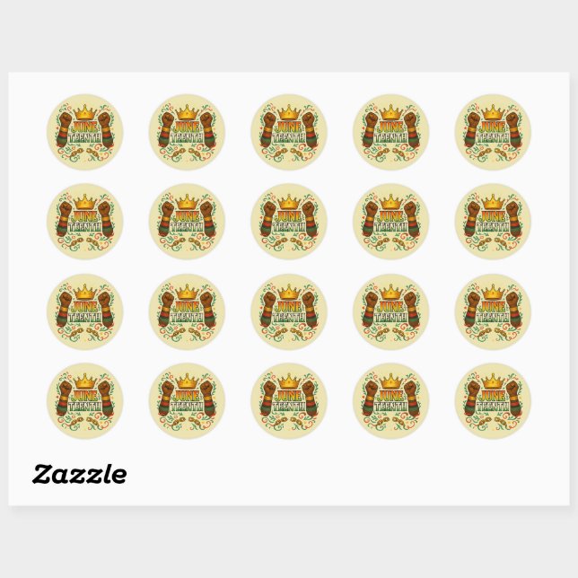 Juneteenth Celebration Raised Fists Crown Classic Round Sticker (Sheet)