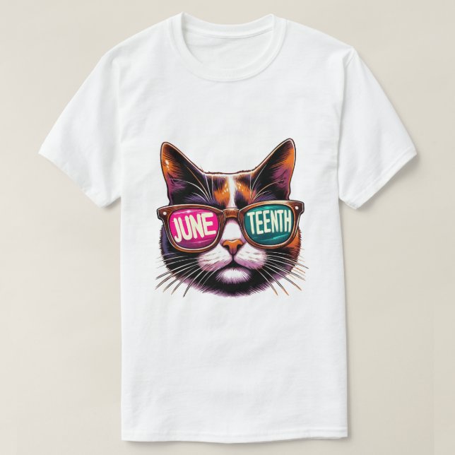 Juneteenth Cool Cat – Sunglasses & Freedom T-Shirt (Design Front)