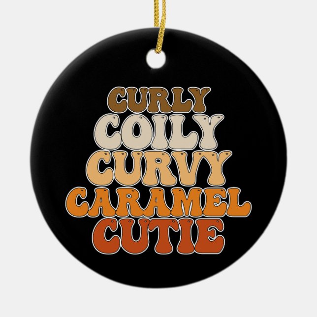 Juneteenth Curly Coily Curvy Caramel Cutie Ceramic Ornament (Front)