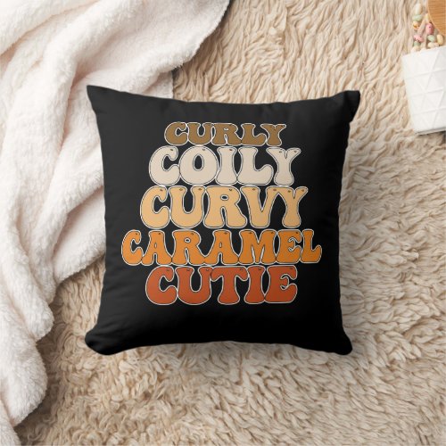 Juneteenth Curly Coily Curvy Caramel Cutie Throw Pillow