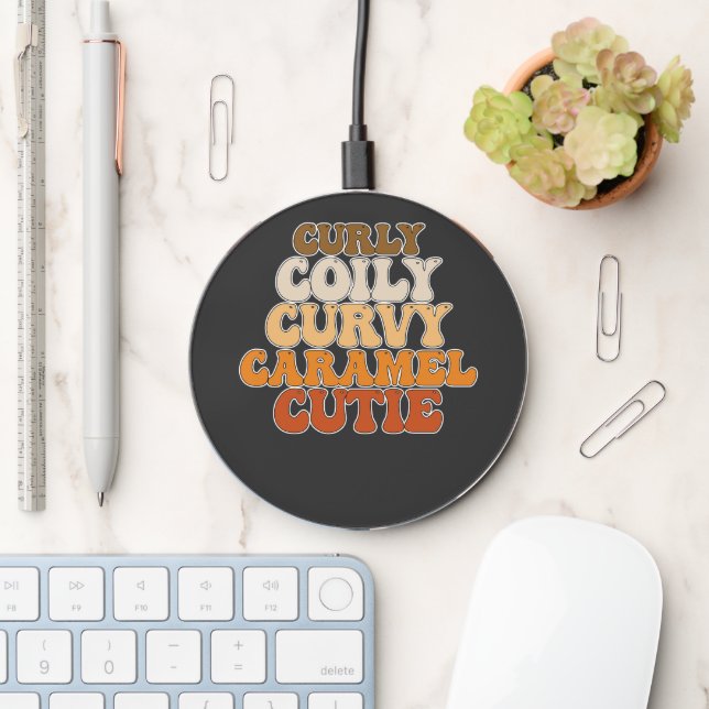 Juneteenth Curly Coily Curvy Caramel Cutie Wireless Charger (Desk)