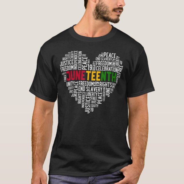 Juneteenth Facts Heart Black History Month Support T-Shirt (Front)
