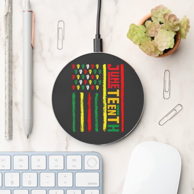 Juneteenth Flag Celebrating Black Freedom 1865 Wireless Charger (Desk)