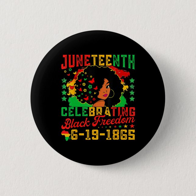 Juneteenth Flag Celebrating Black Freedom Juneteen Button (Front)