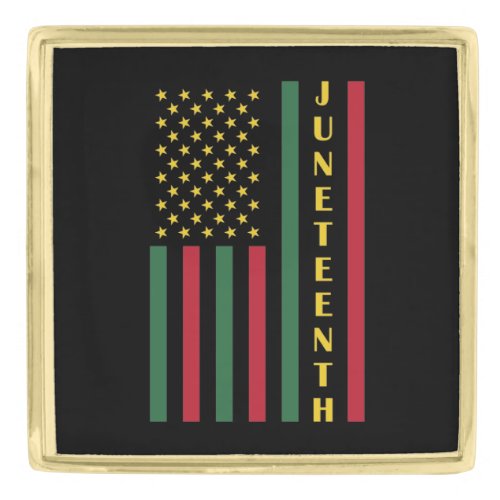 Juneteenth Freedom Celebration USA American Flag Gold Finish Lapel Pin