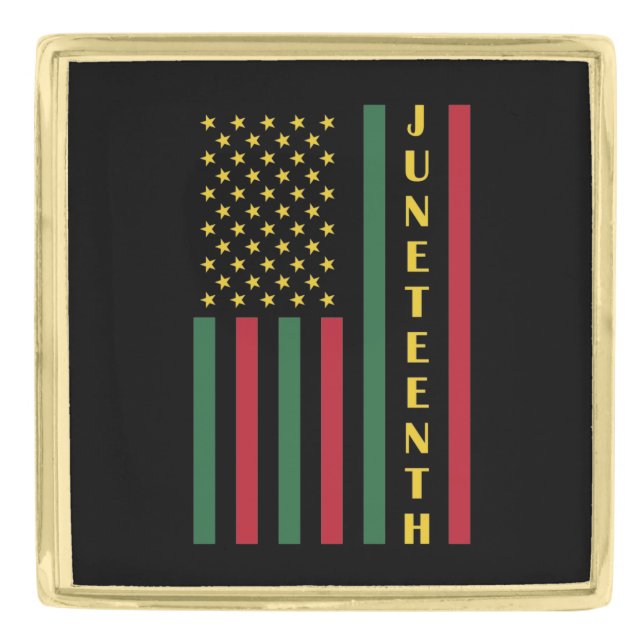 Juneteenth Freedom Celebration USA American Flag Gold Finish Lapel Pin (Front)