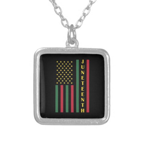 Juneteenth Freedom Celebration USA American Flag Silver Plated Necklace