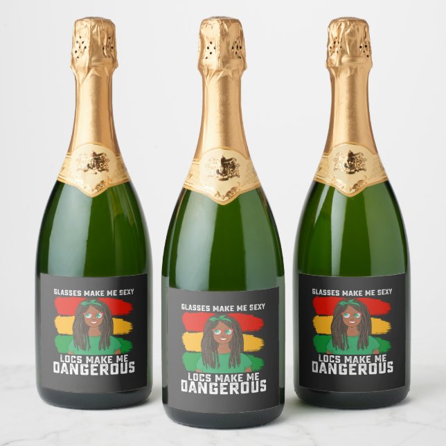 Juneteenth Glasses Locs Make Me Dangerous Sparkling Wine Label (Bottles)