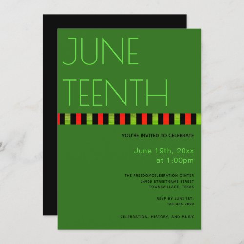 Juneteenth Green Black Red Freedom Vertical Invitation