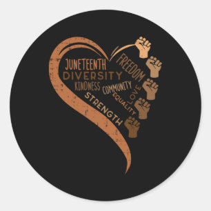 Juneteenth Heart Fists Black History Melanin Men W Classic Round Sticker