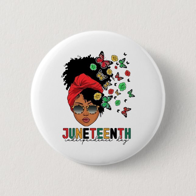 Juneteenth History Freedom Butterfly Melanie Black Button (Front)