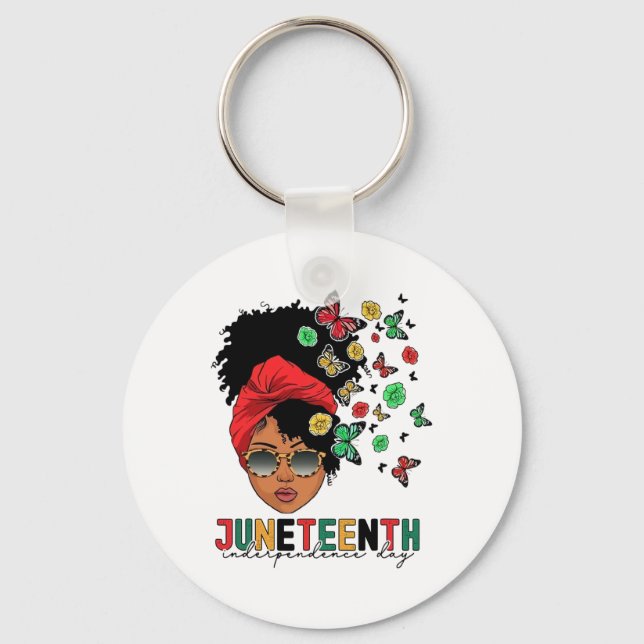 Juneteenth History Freedom Butterfly Melanie Black Keychain (Front)