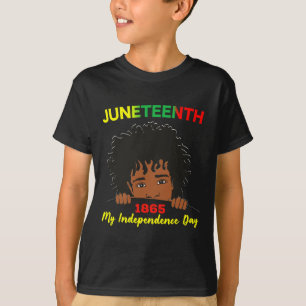 Juneteenth Independence Teen Youth Afro Locs Black T-Shirt