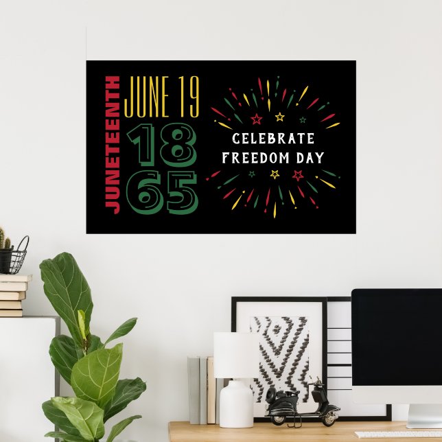 Juneteenth June 19 1865 Black History Fireworks Poster (Home Office)