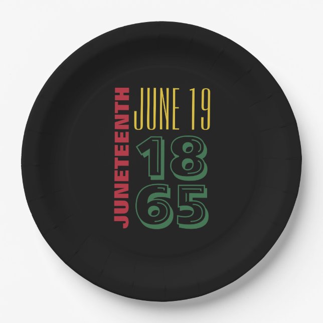 Juneteenth June 19 1865 Typography Black History Paper Plates (Front)