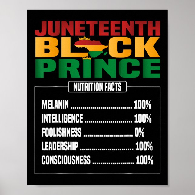 Juneteenth Kids Black Prince Nutritional Facts Fre Poster (Front)