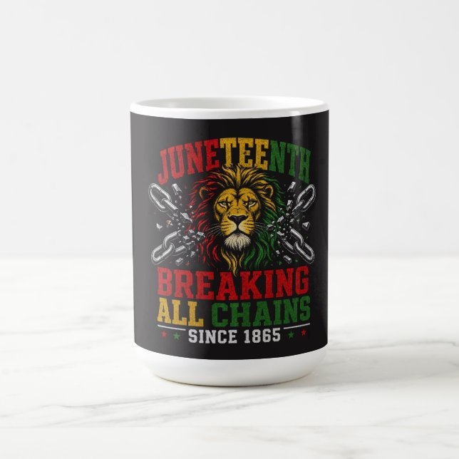 Juneteenth Lion Freedom:Breaking Chains Since 1865 Coffee Mug (Center)