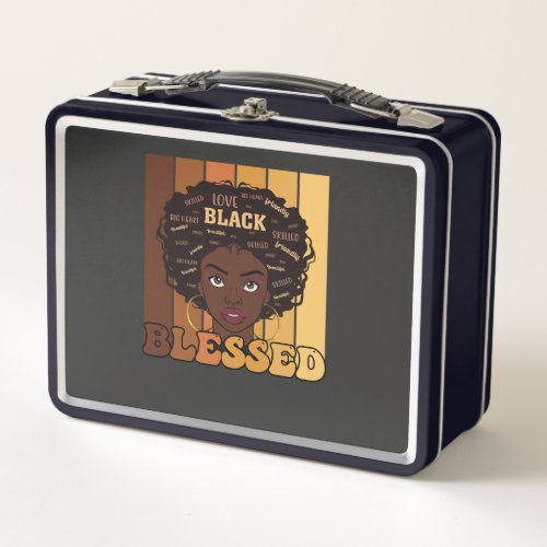 Juneteenth Melanin Black African American Girl Metal Lunch Box