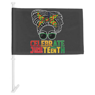Juneteenth Messy Bun Celebrating Black Freedom Car Flag