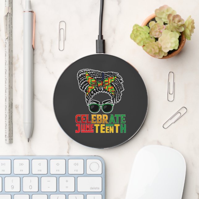 Juneteenth Messy Bun Celebrating Black Freedom Wireless Charger (Desk)