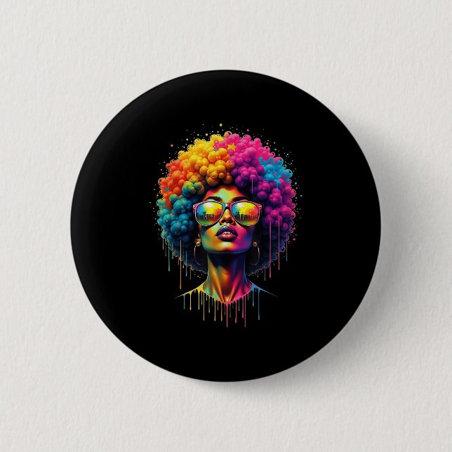 Juneteenth Queen Afro Melanin Drip Black Pride  Button (Front)