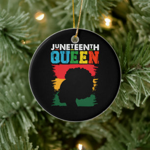 Juneteenth Queen Black Afro Melanin Girl Ceramic Ornament