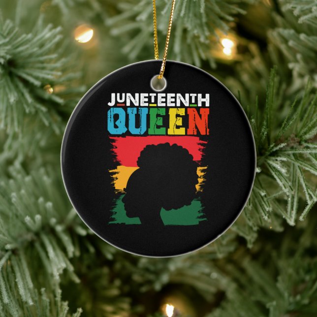Juneteenth Queen Black Afro Melanin Girl  Ceramic Ornament (Tree)
