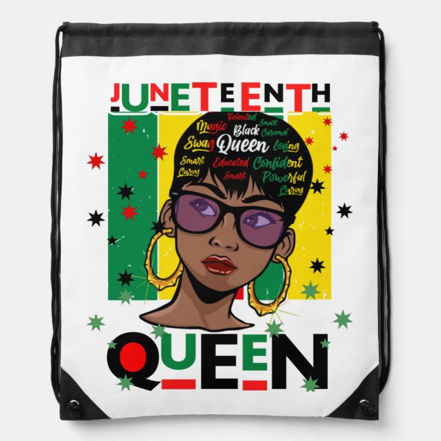 Juneteenth Queen Melanin Sista Black Girl Magic Drawstring Bag (Front)