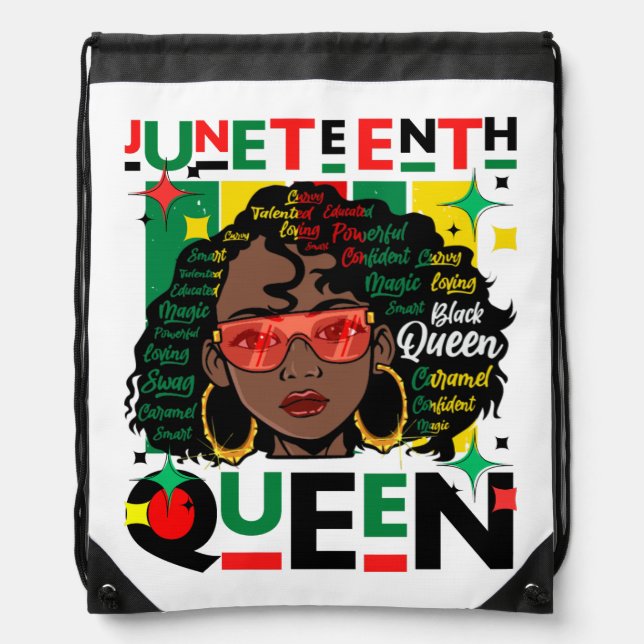 Juneteenth Queen Melanin Sista Black Girl Magic Drawstring Bag (Front)