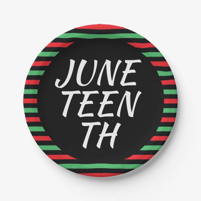 Juneteenth Red Black Green Border Paper Plates (Front)