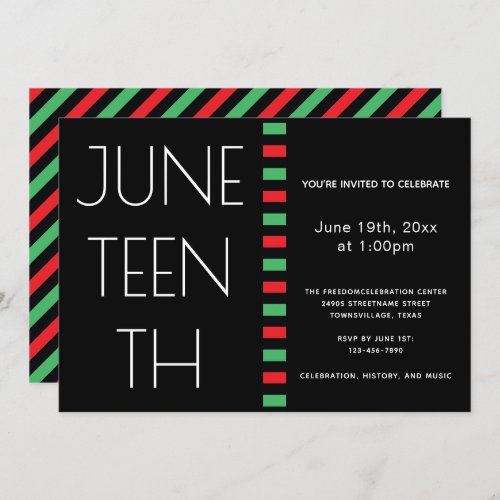 Juneteenth Red Black Green Freedom Celebration Invitation