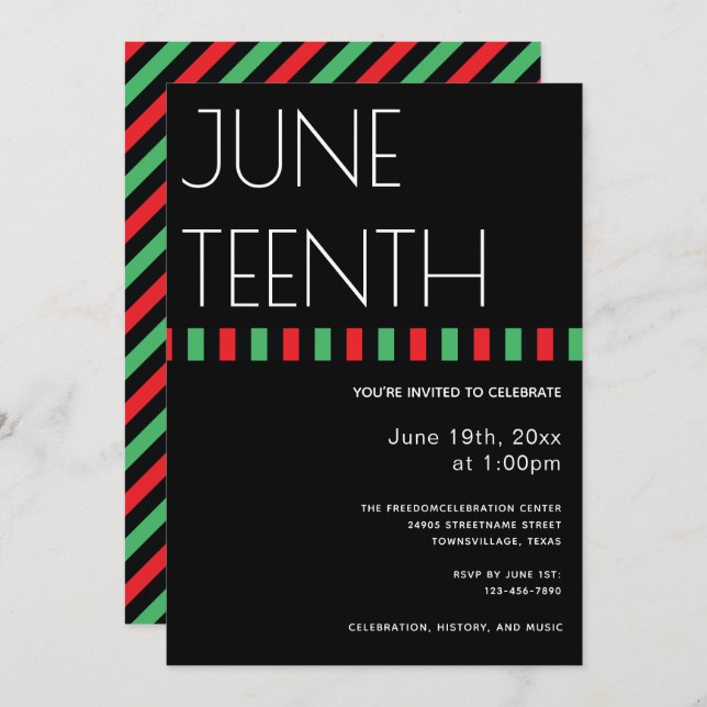 Juneteenth Red Black Green Freedom Vertical Invitation (Front/Back)