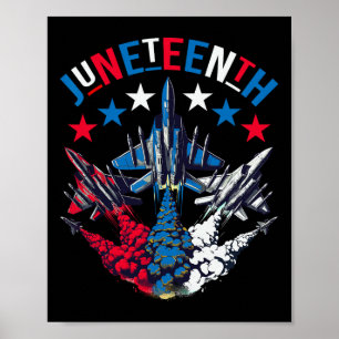 Juneteenth Red White Blue Flag Colors Fighter Jet Poster