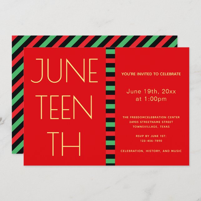 Juneteenth Red Yellow Freedom Celebration Invitation (Front/Back)