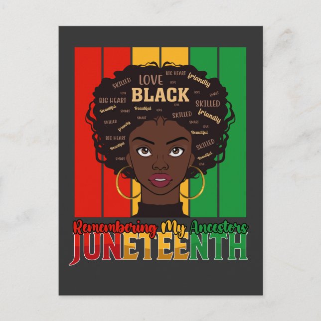 Juneteenth Remembering My Ancestors Girl Melanin Invitation Postcard (Front)
