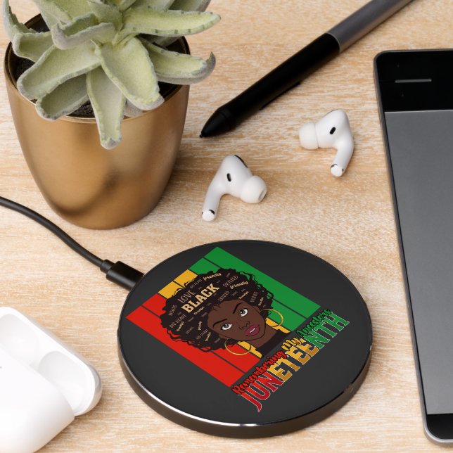 Juneteenth Remembering My Ancestors Girl Melanin Wireless Charger (Desk 2)