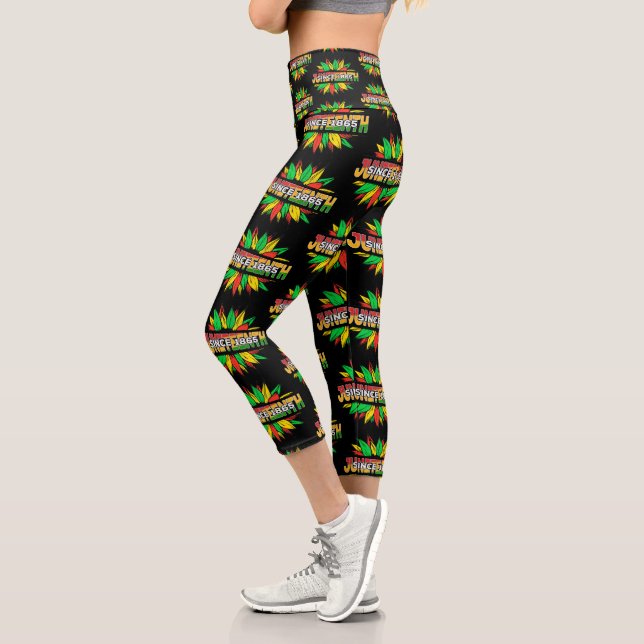 Juneteenth Sunflower 1865 Emancipation African Capri Leggings (Left)