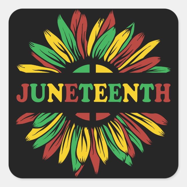 Juneteenth | Sunflower | Red Black Green Square Sticker (Front)