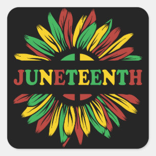 Juneteenth   Sunflower   Red Black Green Square Sticker