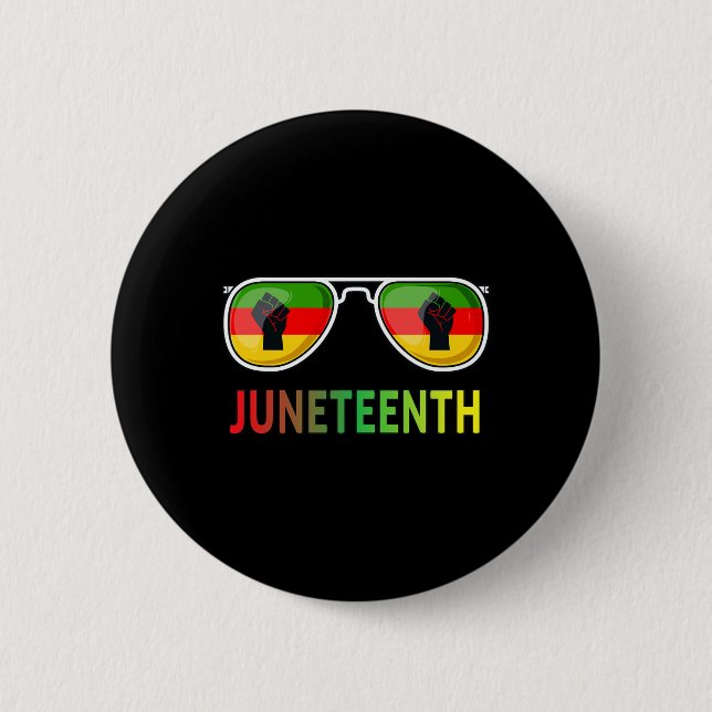 Juneteenth Sunglasses Black Pride Flag Fists Men W Button (Front)