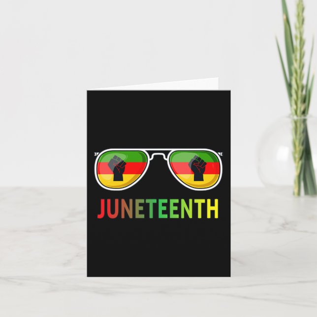 Juneteenth Sunglasses Black Pride Flag Fists Men W Card (Front)