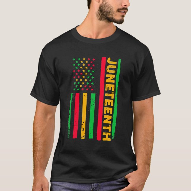 Juneteenth USA Flag Black History Day Afro America T-Shirt (Front)