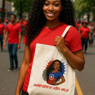 Juneteenth Vibes Only Red, White, and Blue Tote Bag