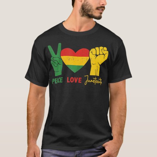 Juneteenth with african flag heart and fist T_Shirt
